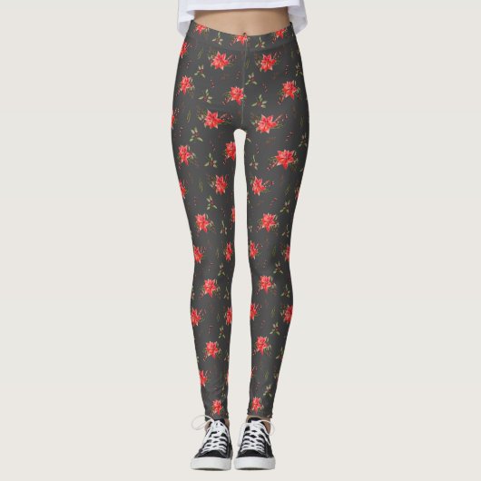 Poinsettia Weihnachtsmuster-Leggings Leggings (Vorderseite)