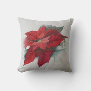 Poinsettia-WeihnachtsÖlgemälde Kissen