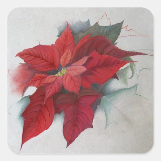 Poinsettia WeihnachtsÖlgemälde Quadratischer Aufkleber (Vorderseite)