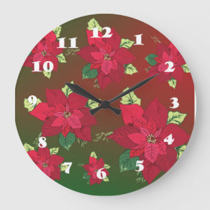 Poinsettia Weihnachtszeit-Blume Große Wanduhr