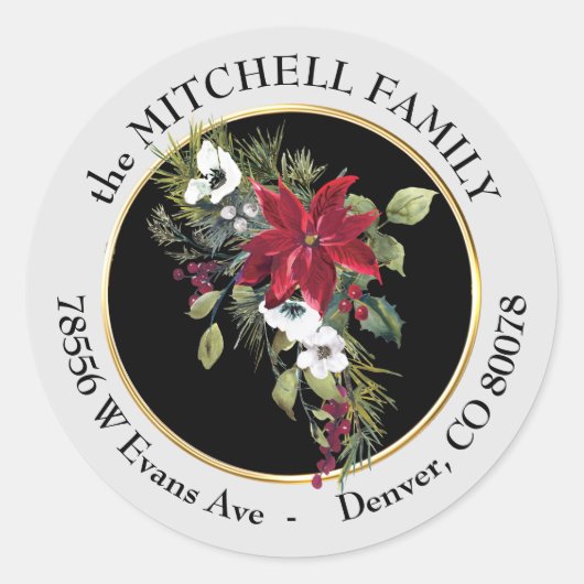 Poinsettia White Blume Bouquet Rücksendeadresse Runder Aufkleber (Vorderseite)