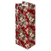 Poinsettia White Red Green Geschenktüte Für Weinflaschen (Rückseite Schrägansicht)