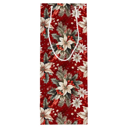 Poinsettia White Red Green Geschenktüte Für Weinflaschen (Rückseite)