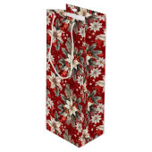 Poinsettia White Red Green Geschenktüte Für Weinflaschen (Vorderseite Schrägansicht)