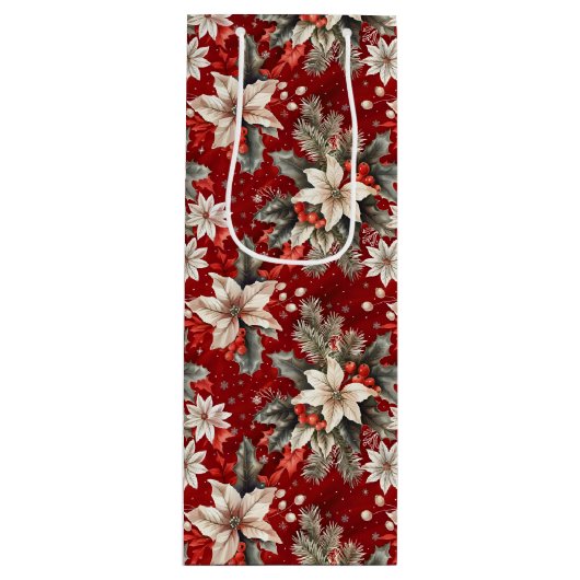 Poinsettia White Red Green Geschenktüte Für Weinflaschen (Vorderseite)