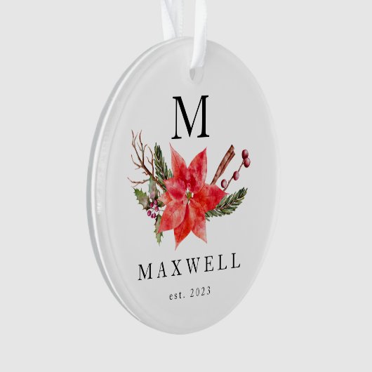 Poinsettia Winter Botanic Monogram Christmas Ornament (Vorderseite)