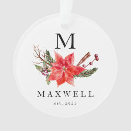 Poinsettia Winter Botanic Monogram Christmas Ornament