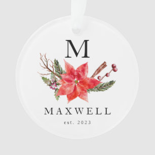 Poinsettia Winter Botanic Monogram Christmas Ornament