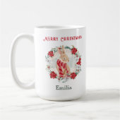 Poinsettia Winter Bunny Name Weihnachten Tasse (Links)