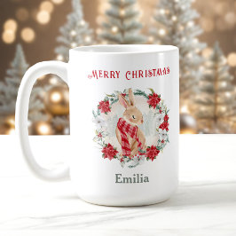 Poinsettia Winter Bunny Name Weihnachten Tasse