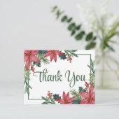 Poinsettia Winter Christmas Danke Postkarte (Stehend Vorderseite)