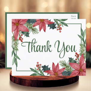 Poinsettia Winter Christmas Danke Postkarte