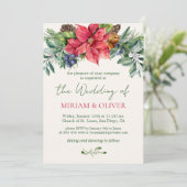 Poinsettia Winter Greenerity Wedding Einladung (Stehend Vorderseite)