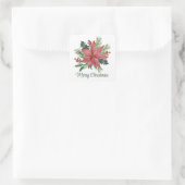 Poinsettia Winter Red Floral Frohe Weihnachten Quadratischer Aufkleber (Tasche)