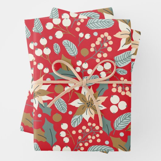 Poinsettia Winterurlaub im Hintergrund Geschenkpapier Set (Beispiel)