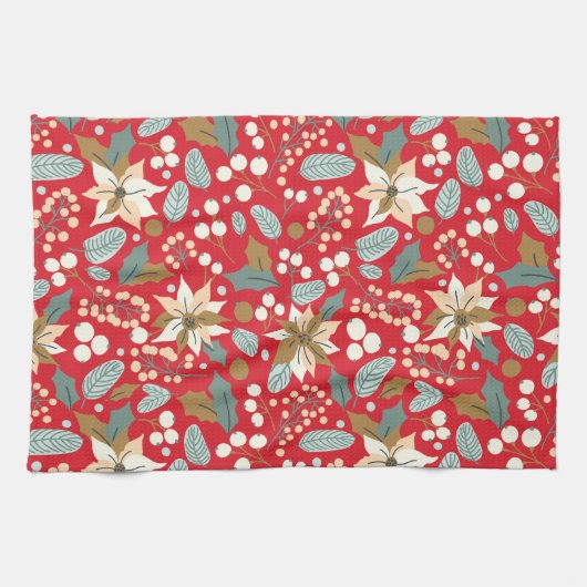 Poinsettia Winterurlaub im Hintergrund Geschirrtuch (Horizontal)