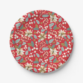 Poinsettia Winterurlaub im Hintergrund Pappteller