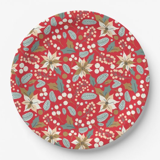 Poinsettia Winterurlaub im Hintergrund Pappteller (Vorderseite)