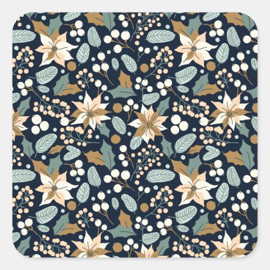 Poinsettia Winterurlaub Quadratischer Aufkleber (Vorderseite)