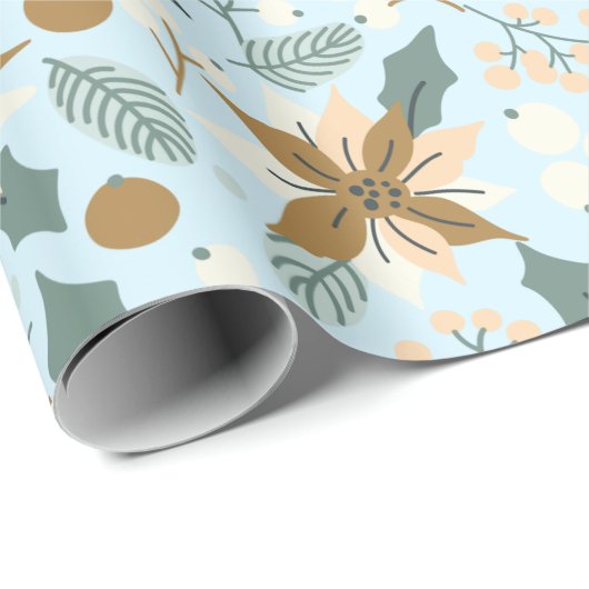 Poinsettia Winterurlaubswrapping Paper aquamarin Geschenkpapier (Rolleneckpunkt)