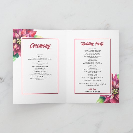 Poinsettia Winterweihnachtsfest Programm (Innenseite)