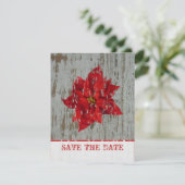 Poinsettia & Wood Save the Date Winterhochzeit (Stehend Vorderseite)