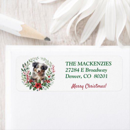 Poinsettia Wreath Aussie Puppy Rücksendeadresse (Insitu)