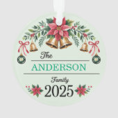 Poinsettia Wreath Bells Family Name 2025 Christmas Ornament (Rückseite)
