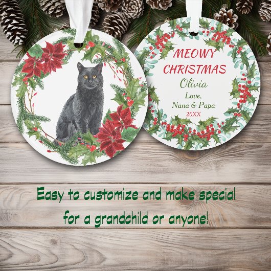 Poinsettia Wreath Black Cat Grandchild Ornament