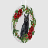 Poinsettia Wreath Black Cat Grandchild Ornament (Vorderseite)