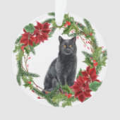 Poinsettia Wreath Black Cat Grandchild Ornament (Vorderseite)