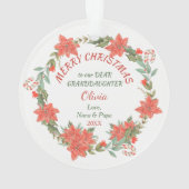 Poinsettia Wreath Candy Cane Deer Grandtochter Ornament (Rückseite)