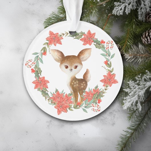 Poinsettia Wreath Candy Cane Deer Grandtochter Ornament