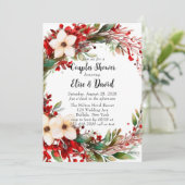 Poinsettia Wreath Christmas Couples Dusche Einladung (Stehend Vorderseite)