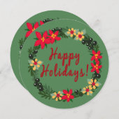 Poinsettia Wreath Christmas Round Card Feiertagskarte (Vorne/Hinten)