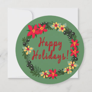 Poinsettia Wreath Christmas Round Card Feiertagskarte