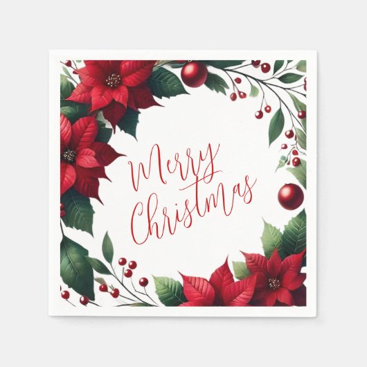 Poinsettia Wreath – Elegant Christmas Florals Serviette (Vorderseite)