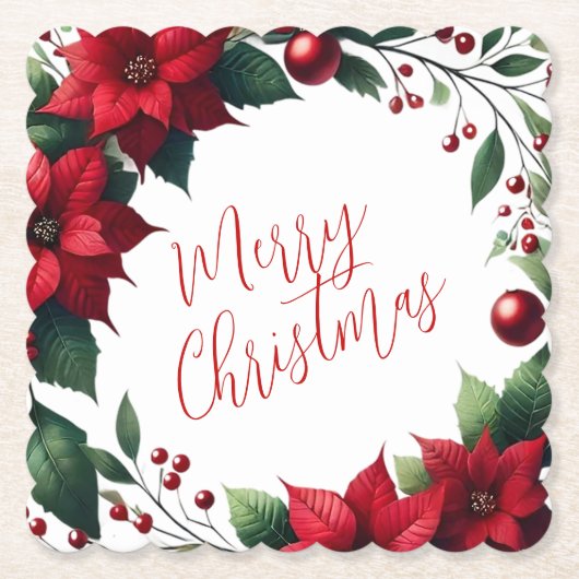 Poinsettia Wreath – Elegant Christmas Florals Untersetzer (Vorderseite)