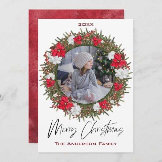 Poinsettia Wreath Floral Foto Frohe Weihnachten (Vorne/Hinten)