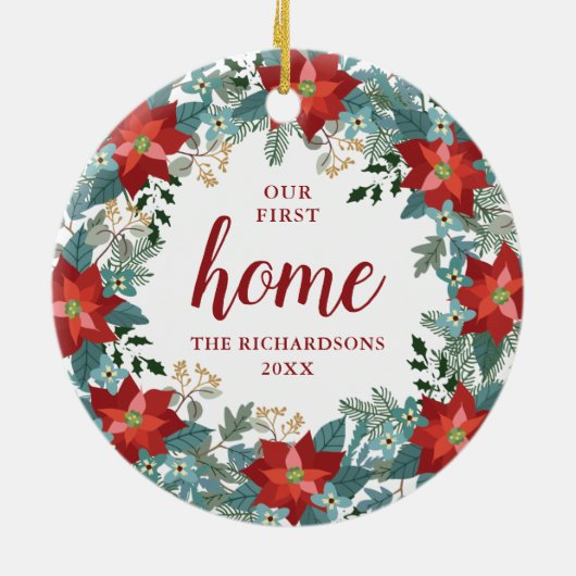 Poinsettia Wreath Personalisiert unsere ersten Zuh Keramik Ornament (Hinten)