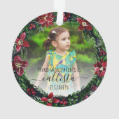 Poinsettia Wreath Proud Großeltern Foto Name Ornament (Rückseite)