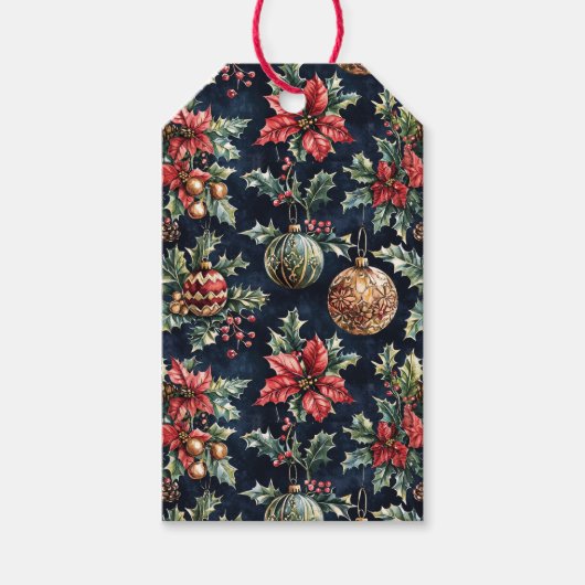 Poinsettias and Ornaments Geschenkanhänger (Vorderseite)