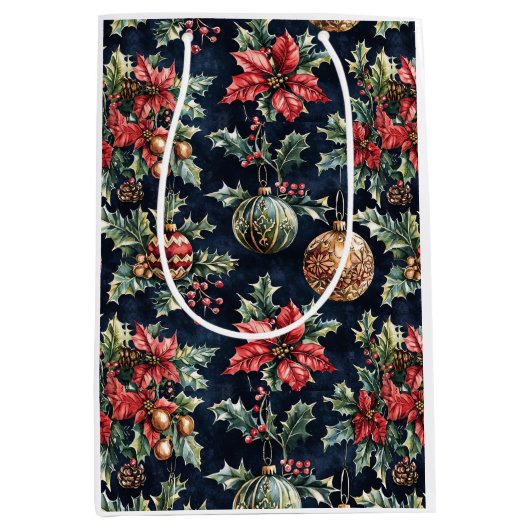 Poinsettias and Ornaments Mittlere Geschenktüte (Vorderseite)