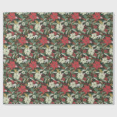 Poinsettias Birds und Ribbons dunkelgrün Geschenkpapier (Flach)