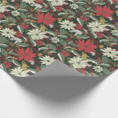 Poinsettias Birds und Ribbons dunkelgrün Geschenkpapier (Ecke)