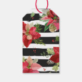 Poinsettias, Black Stripes Weihnachtsmarken Geschenkanhänger (Rückseite)