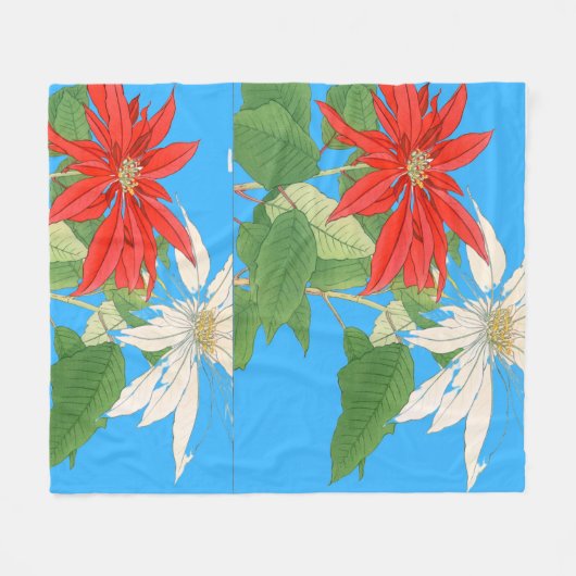 Poinsettias Blue Fleecedecke (Vorderseite (Horizontal))