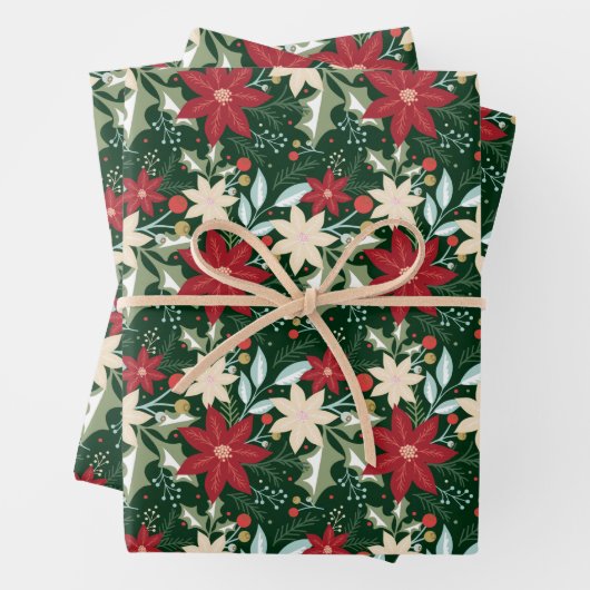 Poinsettias Blumenweihnachtsfeiertag Geschenkpapier Set (Beispiel)