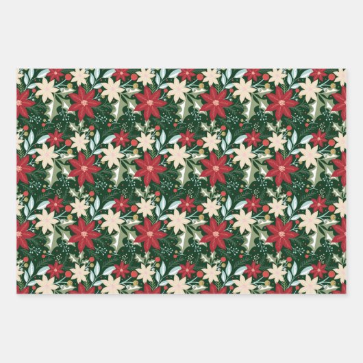 Poinsettias Blumenweihnachtsfeiertag Geschenkpapier Set (Vorderseite)