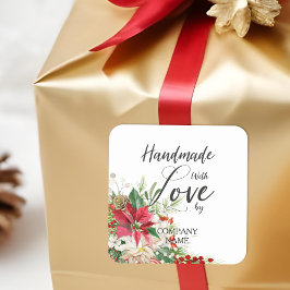 Poinsettias Bouquet Whimsical Handmade mit Liebe Quadratischer Aufkleber